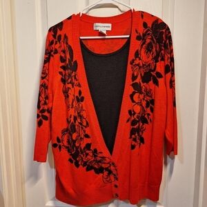 Cathy Daniels Red Floral Sweater Women's 1X